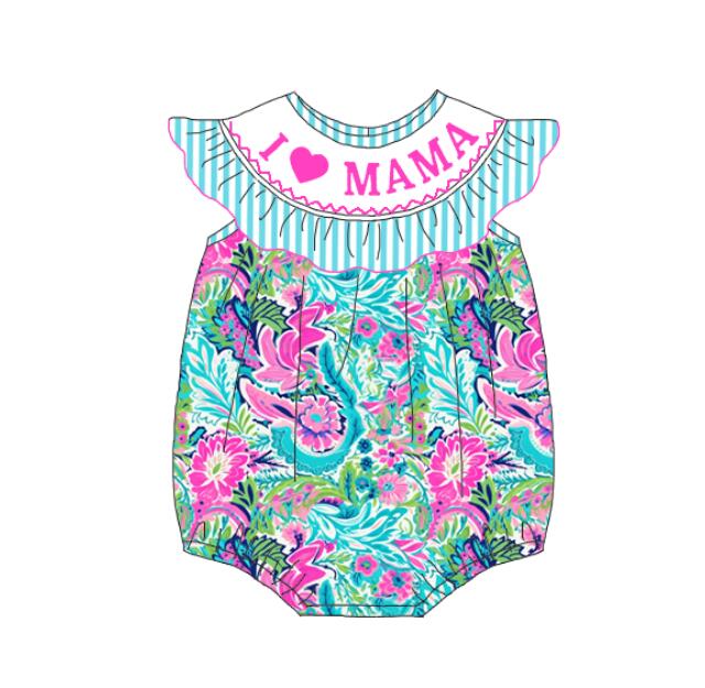 Summer Mother's Day I LOVE MAMA Smock Embroidery Floral Dress & Romper