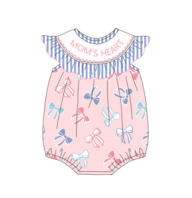 Girls Summer "MOM'S HEART"Floral Smocked Matching Clothes