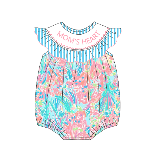 Girls Summer "MOMMY'S HEART"Floral Smocked Matching Clothes