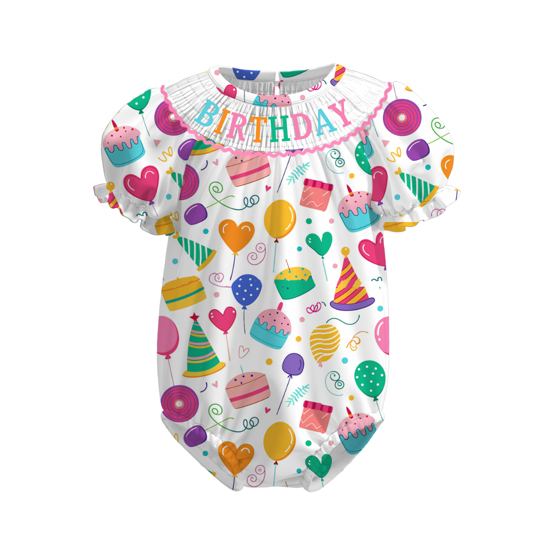 Baby Toddler Birthday Smocked Embroidered Bubble Romper
