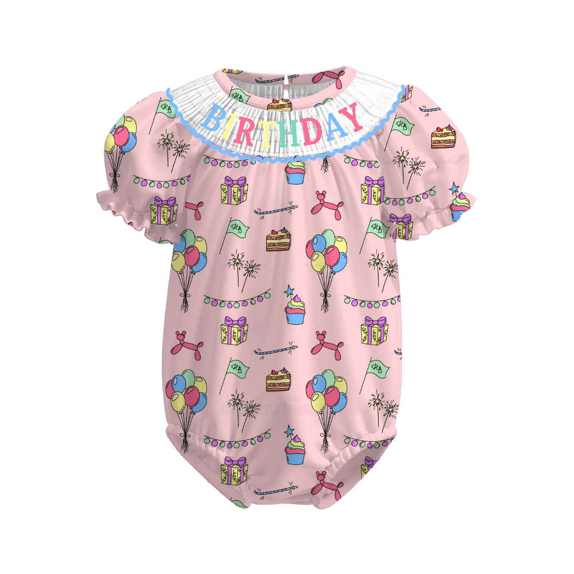 Baby Summer Birthday Smocked Embroidered Bubble Romper