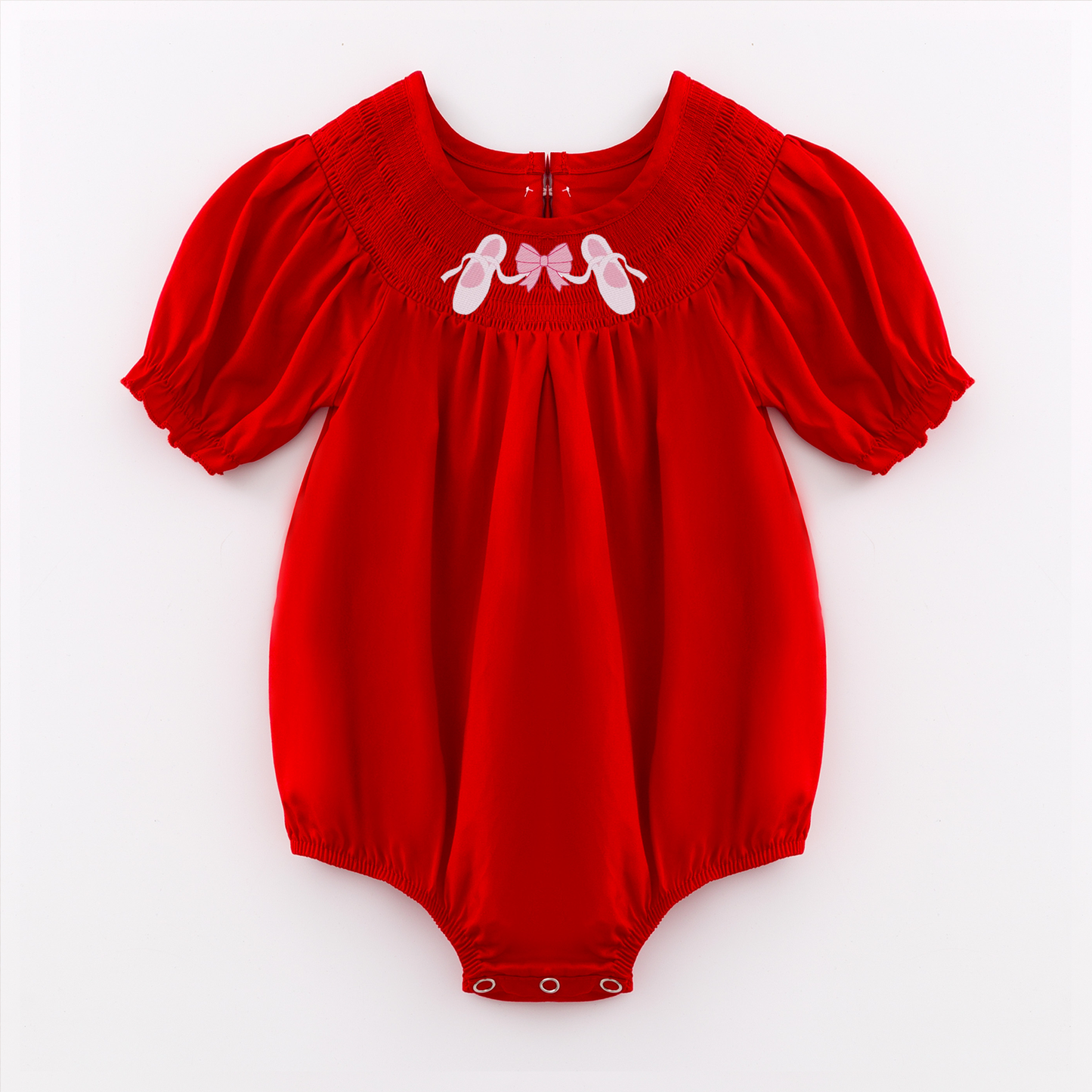 Baby Toddler Red Bow Embroidered Smocked Romper