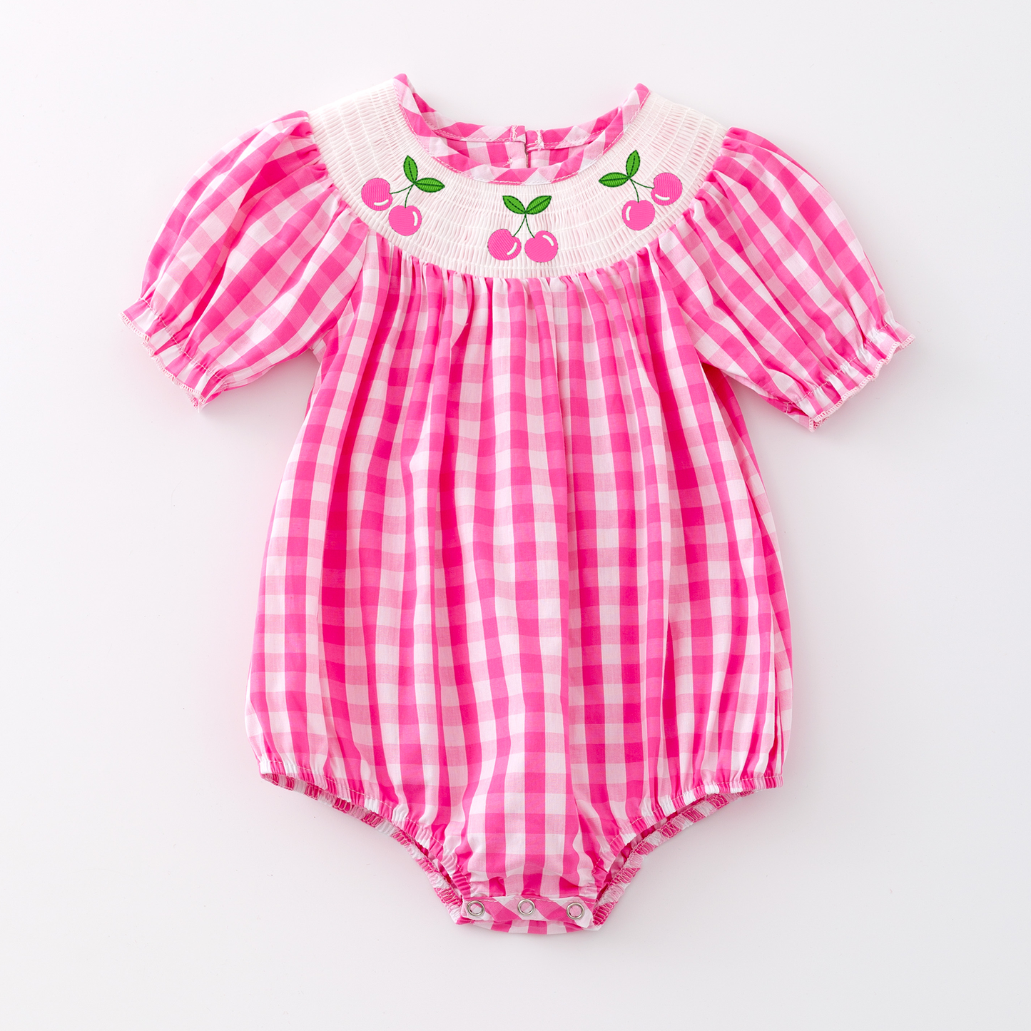 Baby Toddler Pink Plaid Cherry Smocked Romper