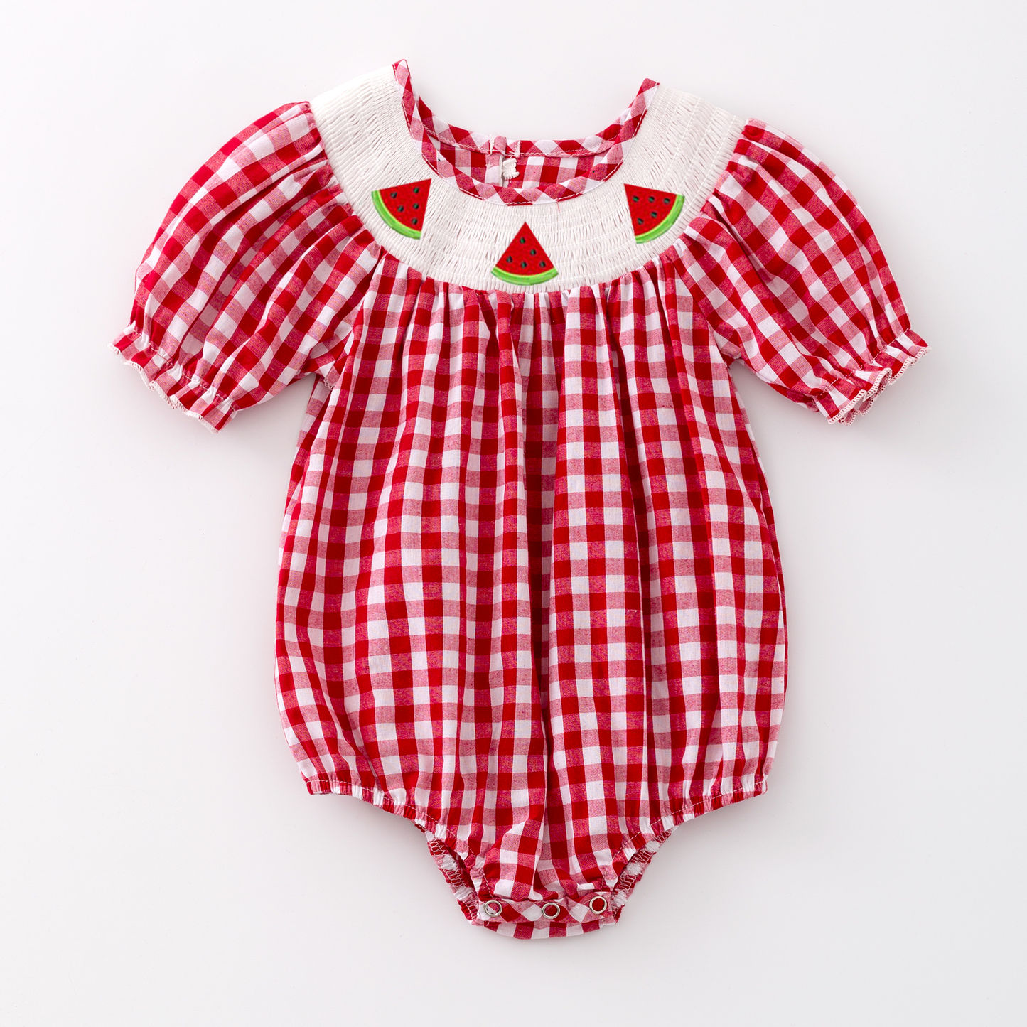 Baby Toddler Red Plaid Watermelon Smocked Romper