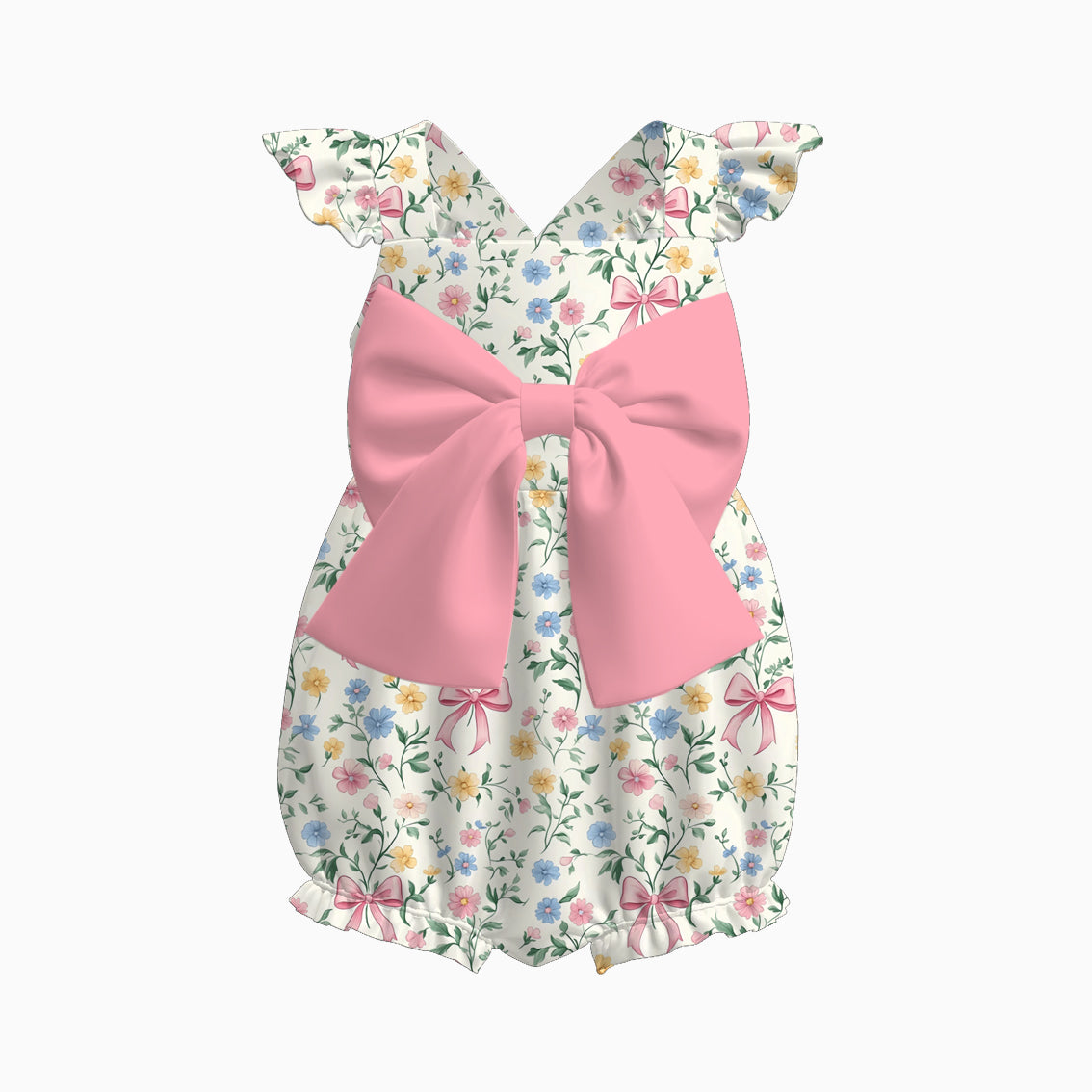 Girls Summer Sibling Matching Pink Bow Floral Clothes