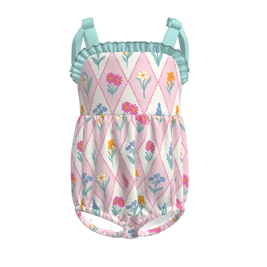 Girls Summer Bow Floral Print Slip Bubble Romper