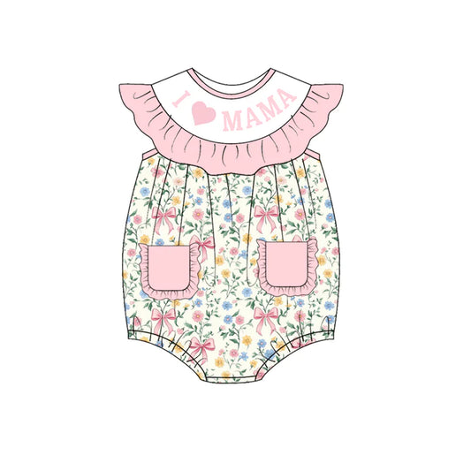 Baby Girls "I LOVE MAMA" Smocked Pocket Bubble Romper