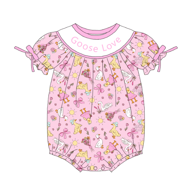 Baby Summer "Goose Love"Silly Goose Smocked Bubble Romper
