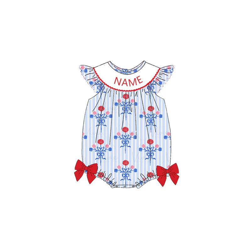 Girls July 4th American Girl Smocked Custom Name Dress And Romper