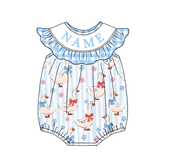 Baby Girls Summer Smocked Custom Name Silly Goose Romper