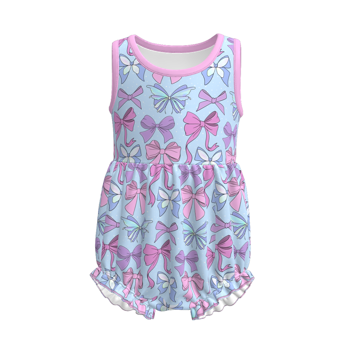 Siblings Girls Summer Pink Blue Bow Matching Clothes