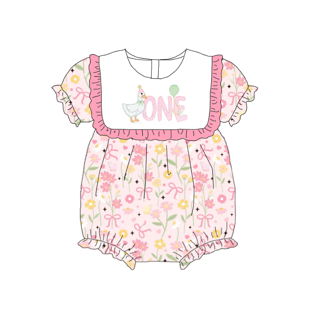 Baby Girls/Boys Silly Goose "One" Embroidered Bubbles Romper