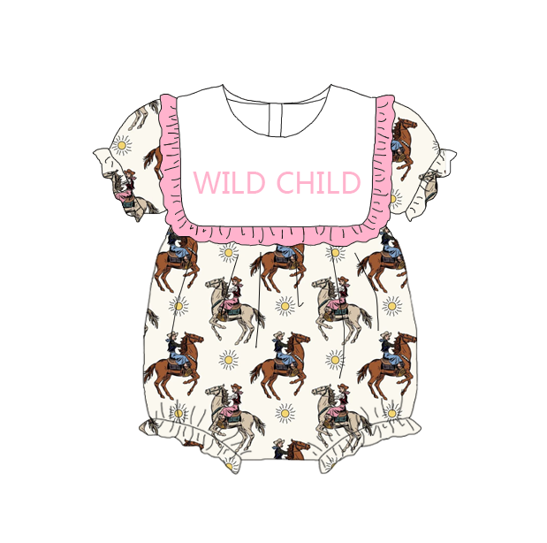 Sister Girls Summer "WILD CHILD" Embroidered Horse Dress Romper