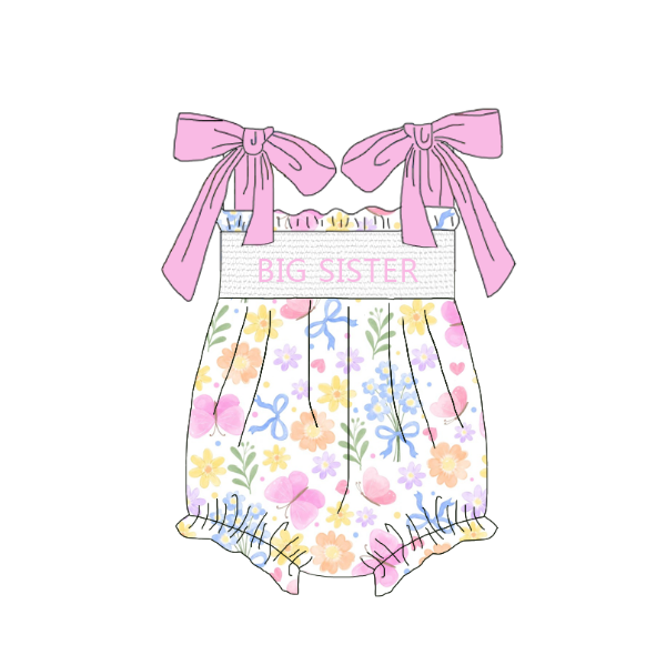 Sister Summer Colorful Floral Smocked Sibling Dress and Romper