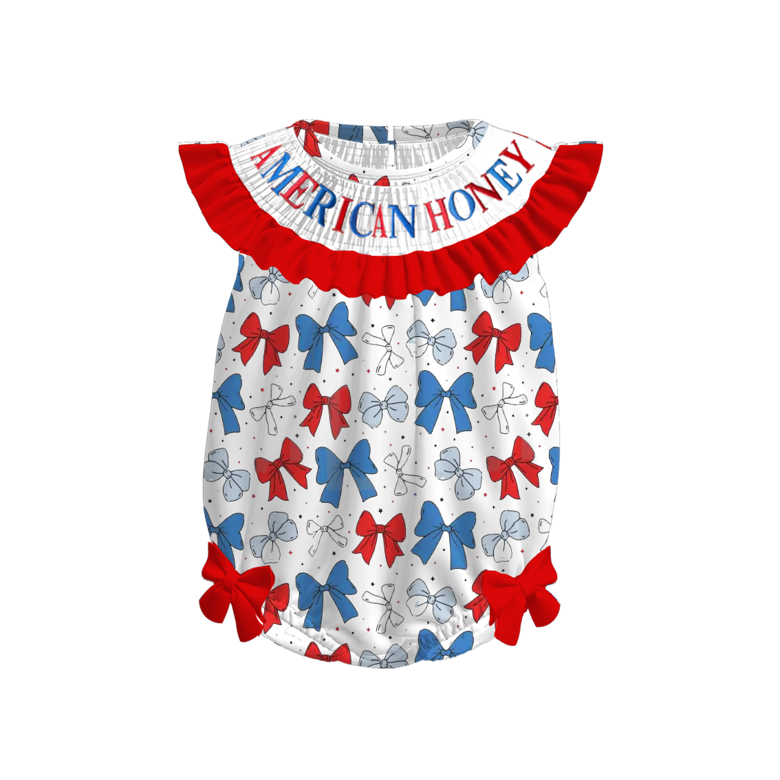 Girls July 4th AMERICAN HONEY Smocked Dress Romper
