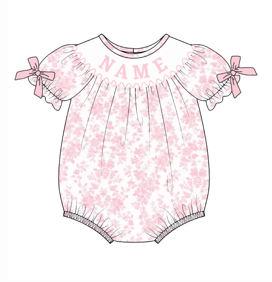 Baby Girls Summer Custom Name Pink Floral Smocked Romper