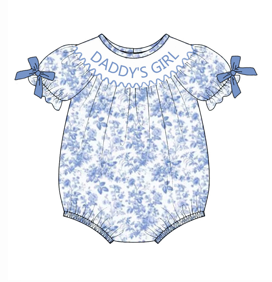 Baby Summer "DADDY'S GIRL" Blue Floral Smocked Romper