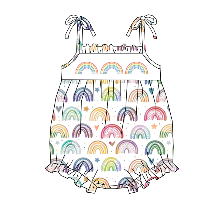 Kids Summer Sibling Rainbow Smocked Embroidery Clothes