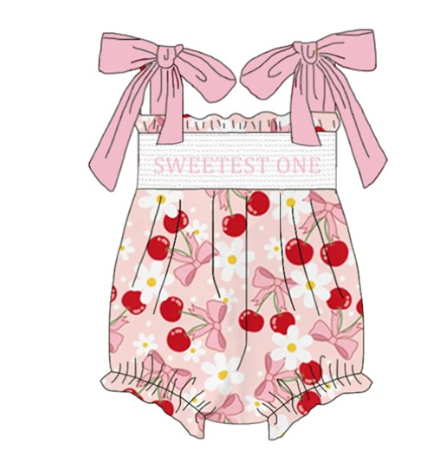 Girls Summer "SWEETEST ONE" Smocked Embroidery Bubbles Romper