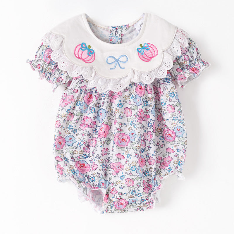 Fall Thanksgiving Girls Smocked Outfit Set – Pumpkin Embroidery Floral Sibling Collection