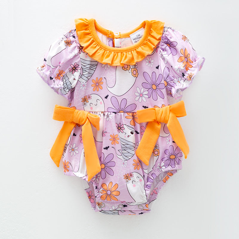 Baby Girls Purple Orange Ghost Halloween Bubble Romper