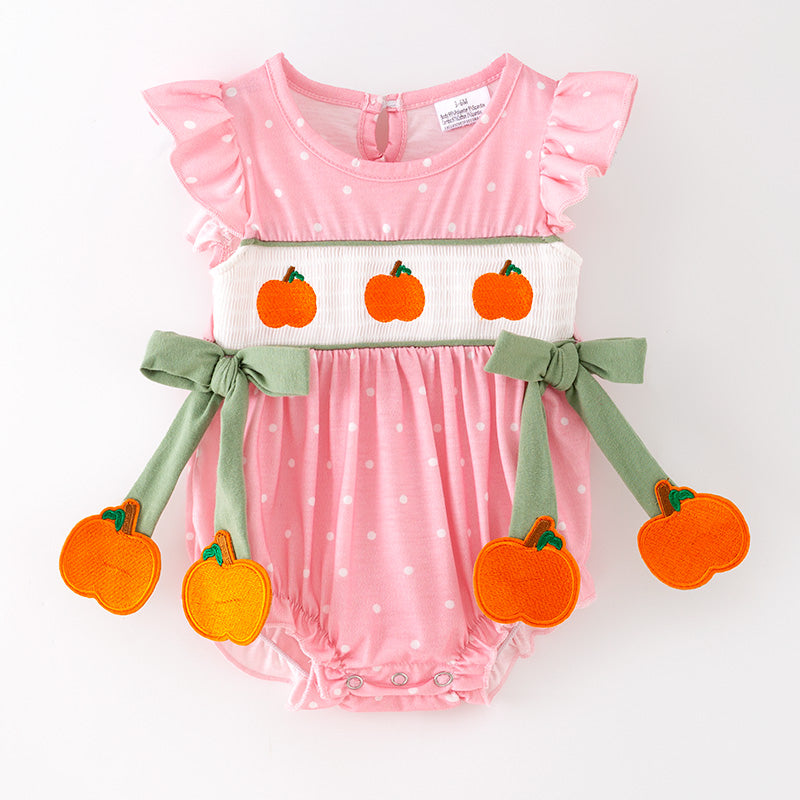 Baby Girls Halloween Fall Pumpkin Embroidery Smock Pink Bubbles