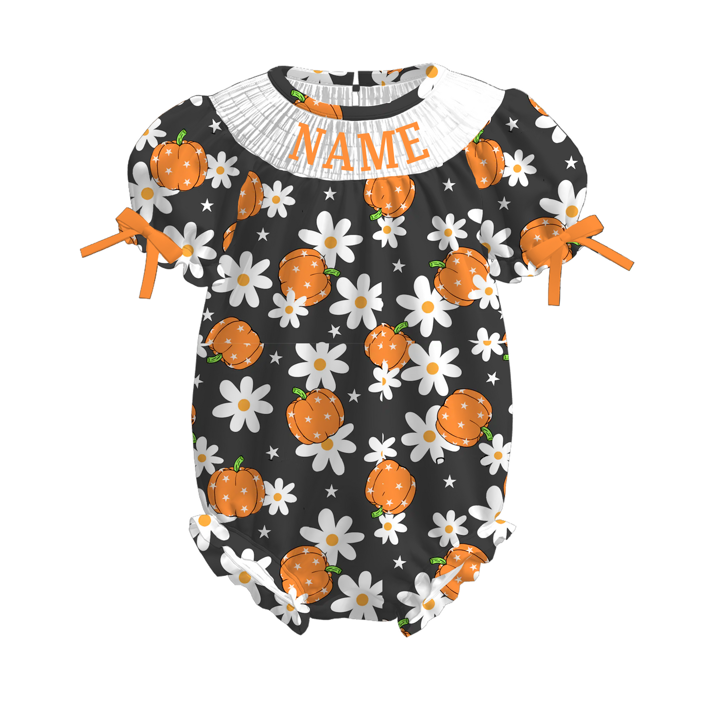 Girls Halloween Pumpkin Flower Custom Name Sibling Clothes