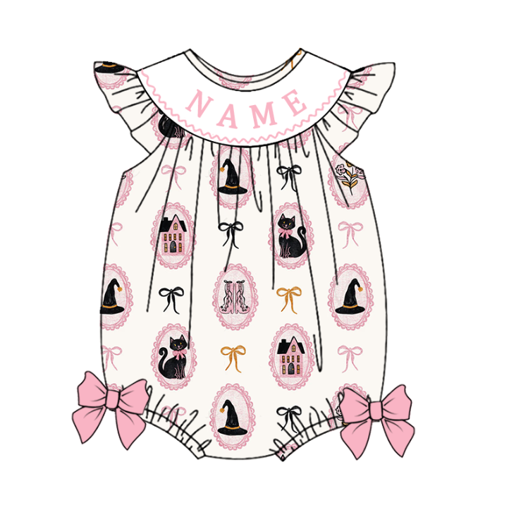 Sister Girls Halloween Print Custom Name Sibling Dress & Romper