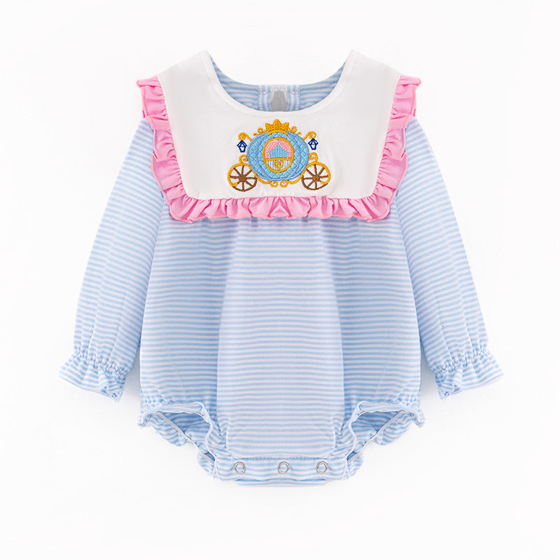 Baby Girls Thanksgiving Day Pumpkin Carriage Embroidery Romper