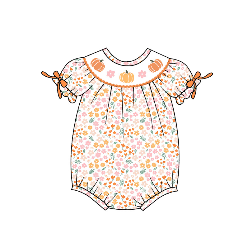 Sister Girls Halloween Floral Pumpkin Embroidery Dress Romper