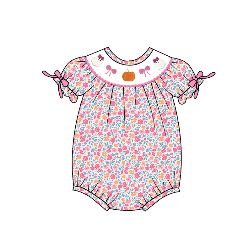 Sister Girls Halloween Ghost Bow Pumpkin Embroidery Dress Romper