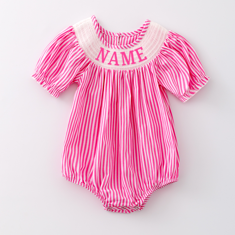 Girls Summer Pink Stripes Custom Name Embroidery Smock Bubbles