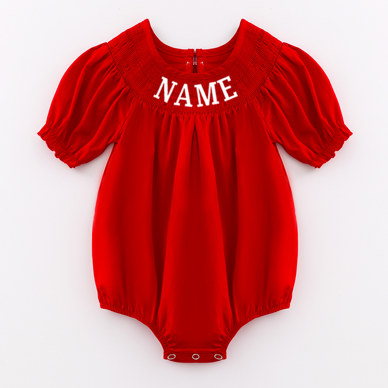 Girls Summer Red Custom Name Embroidery Smock Bubbles