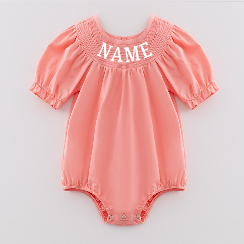 Girls Summer Coral Custom Name Embroidery Smock Bubbles