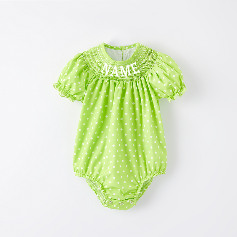 Girls Summer Green Dot Custom Name Embroidery Smock Bubbles