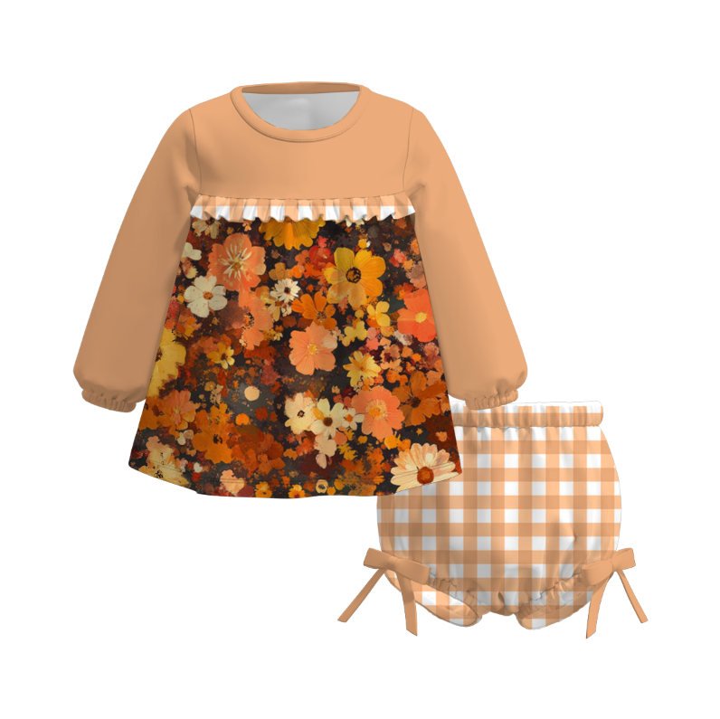 Family Autumn Fall Orange Floral Print Matching Dress & Outfit Set