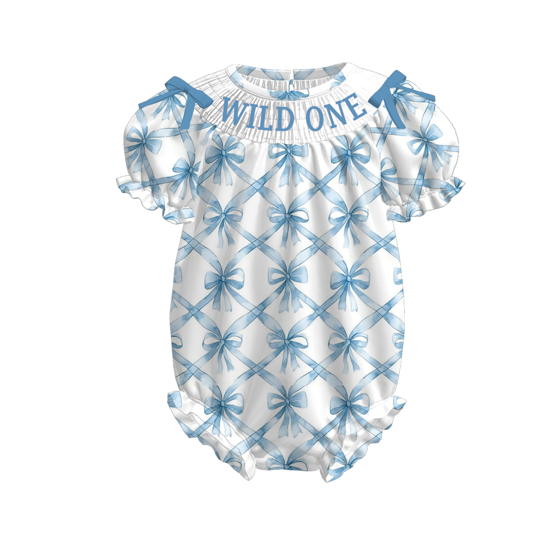 Kids Summer Fall WILD ONE Embroidery Blue Bow Stripes Sibling Clothes