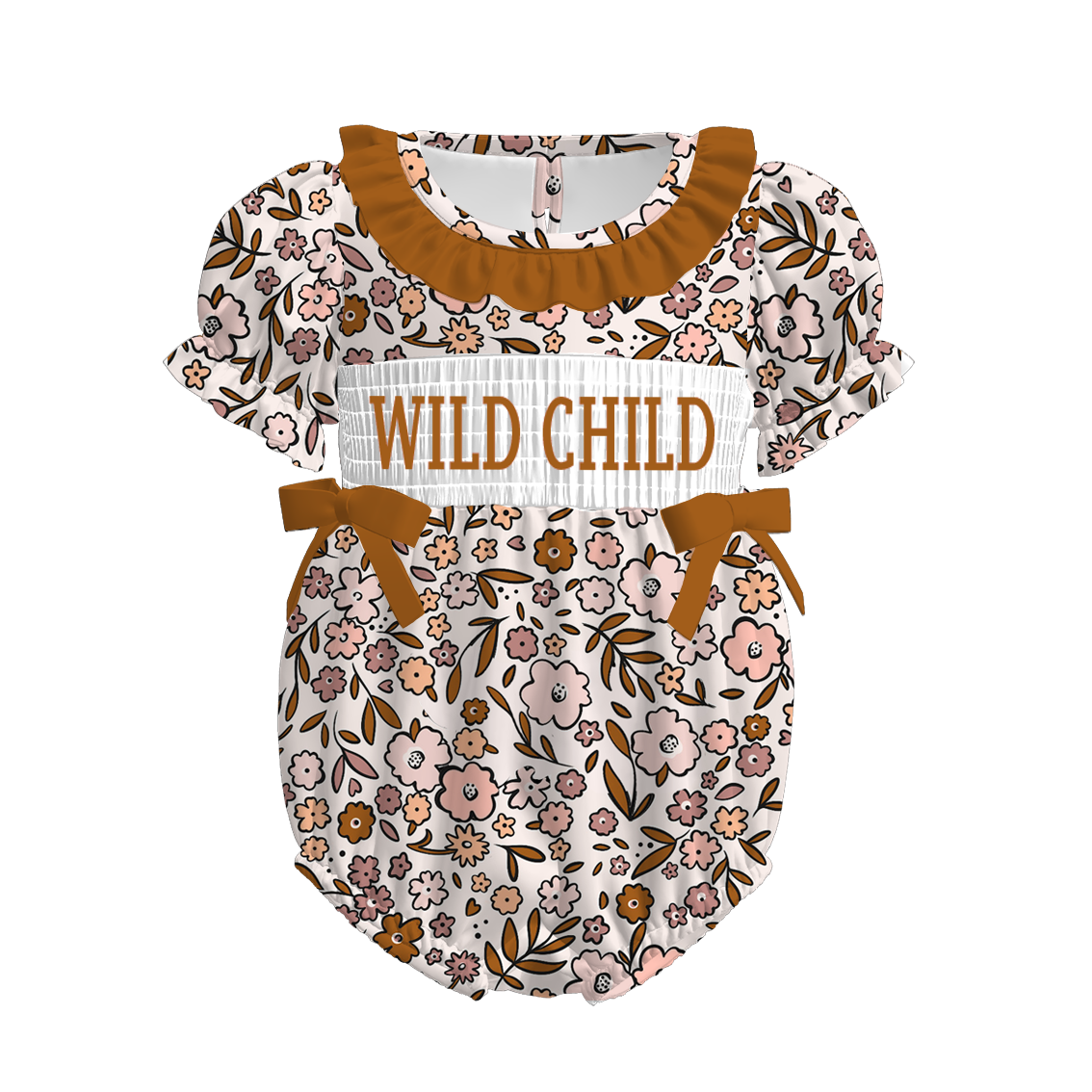 Kids Fall WILD CHILD Embroidery Brown Floral Plaid Sibling Clothes