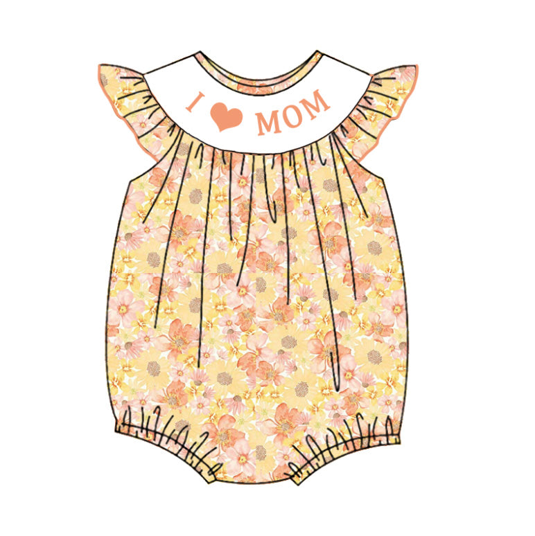Kids Fall I LOVE MAMA Embroidery Orange Floral Sibling Clothes