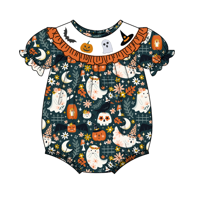 Kids Halloween Ghost Pumpkin Bat Witch Embroidery Sibling Clothes