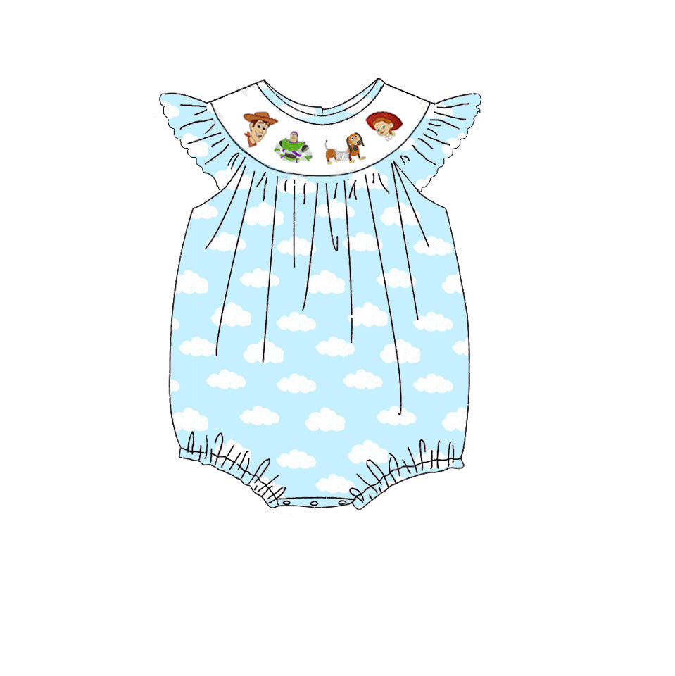 Kids Blue Cloud Cartoon Embroidery Smocked Sibling Clothes Collection