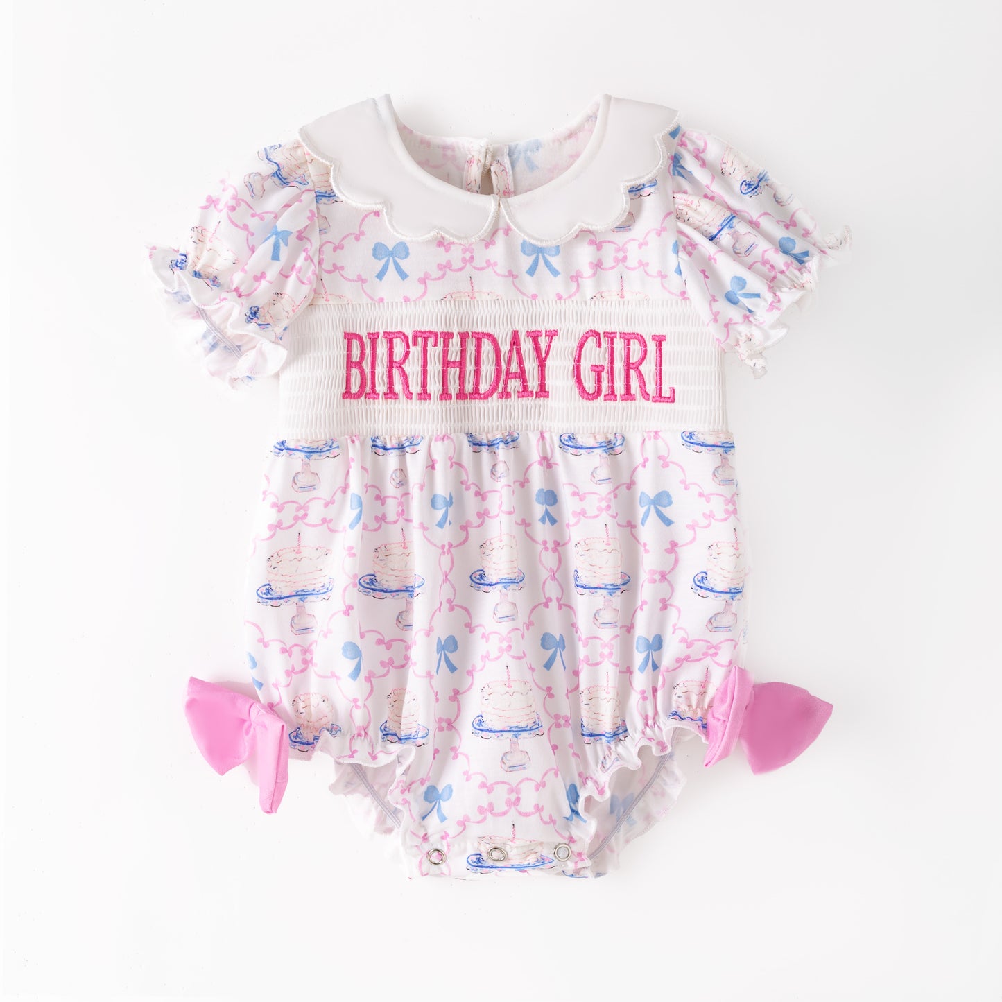 Baby Girls Summer Fall BRITHDAY GIRL Embroidered Smock Romper