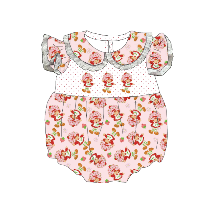 Girls Sister Summer Strawberry Pink Lace Embroidery Dress & Bubble