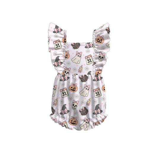 Baby Girls Halloween Ghost Pumpkin Cat Print Romper