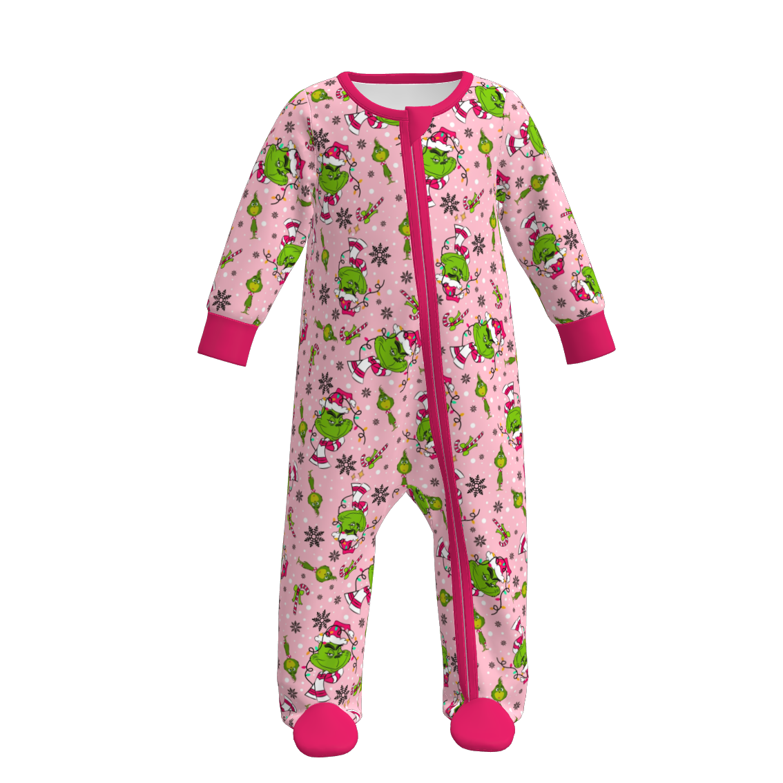 Christmas Kids Matching Pamajams Outfits – Pink Grinch Print Set