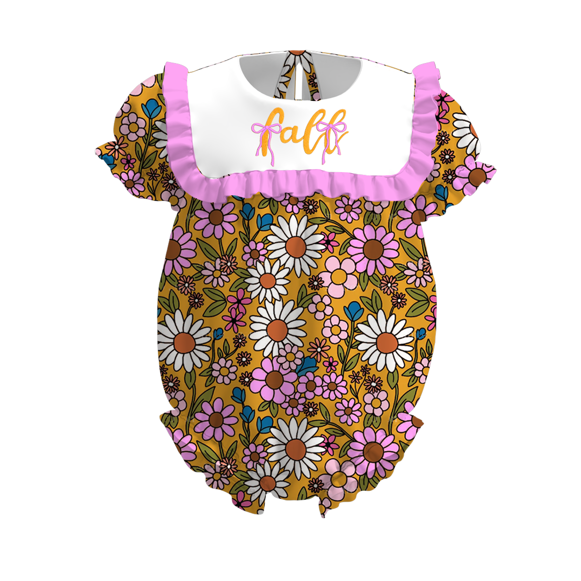 Girls Sister Fall Flower Pink Ruffled Embroibery Sibling Clothes