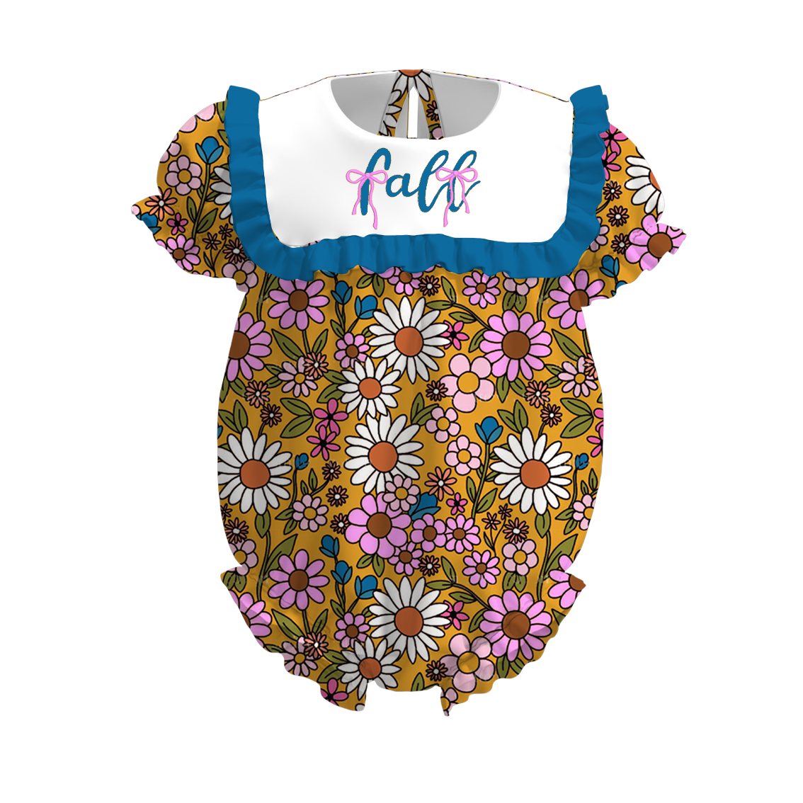 Girls Sister Fall Flower Bule Ruffled Embroibery Sibling Clothes