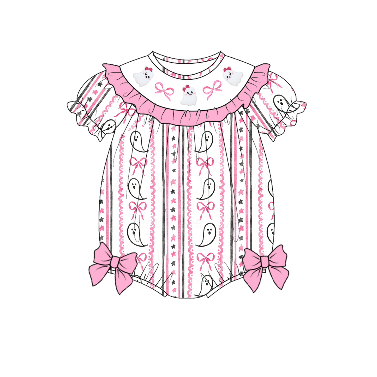 Halloween Ghost Smocked Embroidery Sibling Set