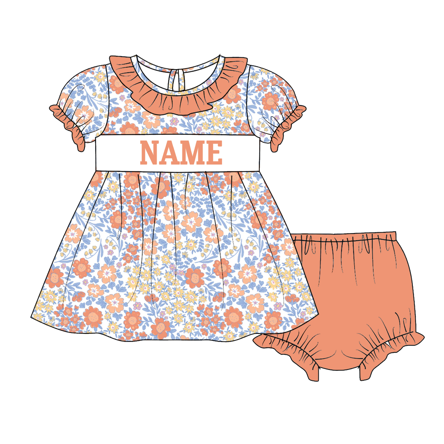 Kids Fall Custom Name Embroidery Floral Blue Stripes Sibling Clothes