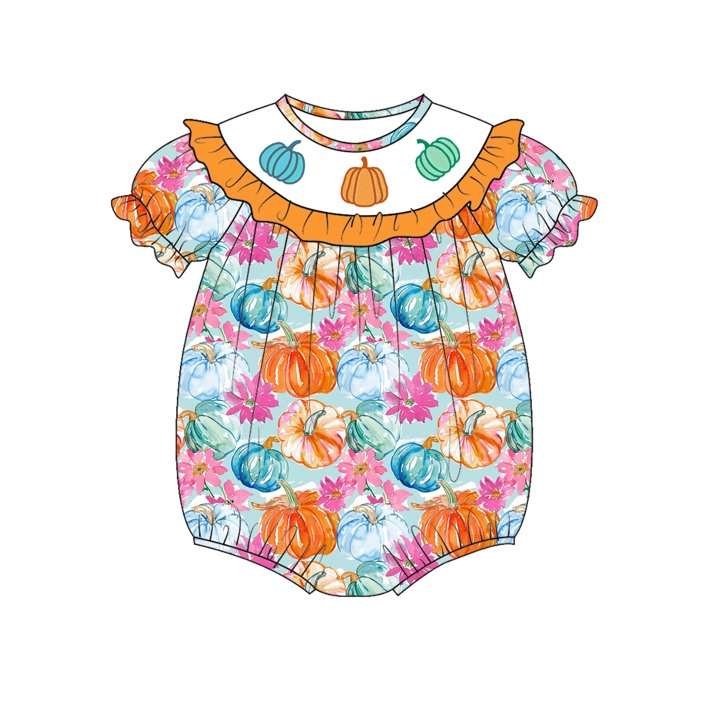 Halloween Pumpkin Sibling Outfit Set – Embroidered Smocked Collection